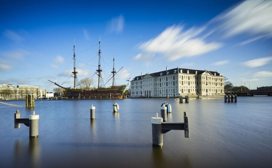 Amsterdam Canal Cruise and Maritime Museum Combined Ticket - East-Indian Ship at the front, then a museum that feels like a shipyard