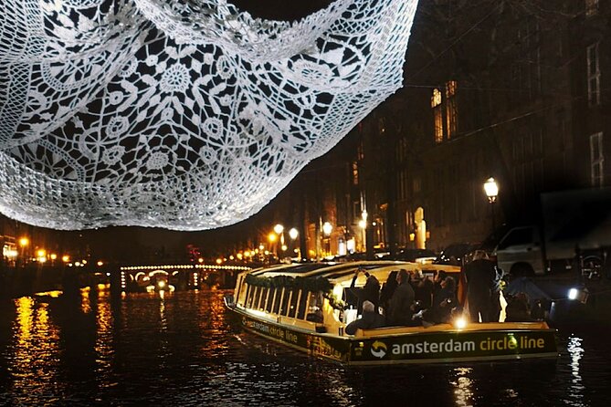 Amsterdam: heated Light Festival Cruise | Incl. Drinks Option - Westerkerk and the Houseboat Museum: church silhouettes and living history