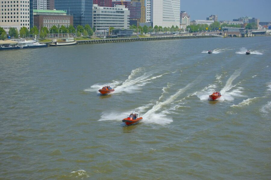 Private RIB-experience - Back Toward Iconic Waterfront Sights: SS Rotterdam, Willemsbrug, North Island, Hotel New York